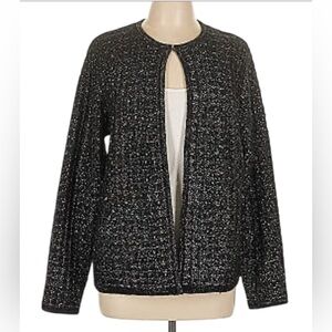 Liz Claiborne Career Womans Hook Loop Open Cardigan Sweater Black Multi Sz 2XL